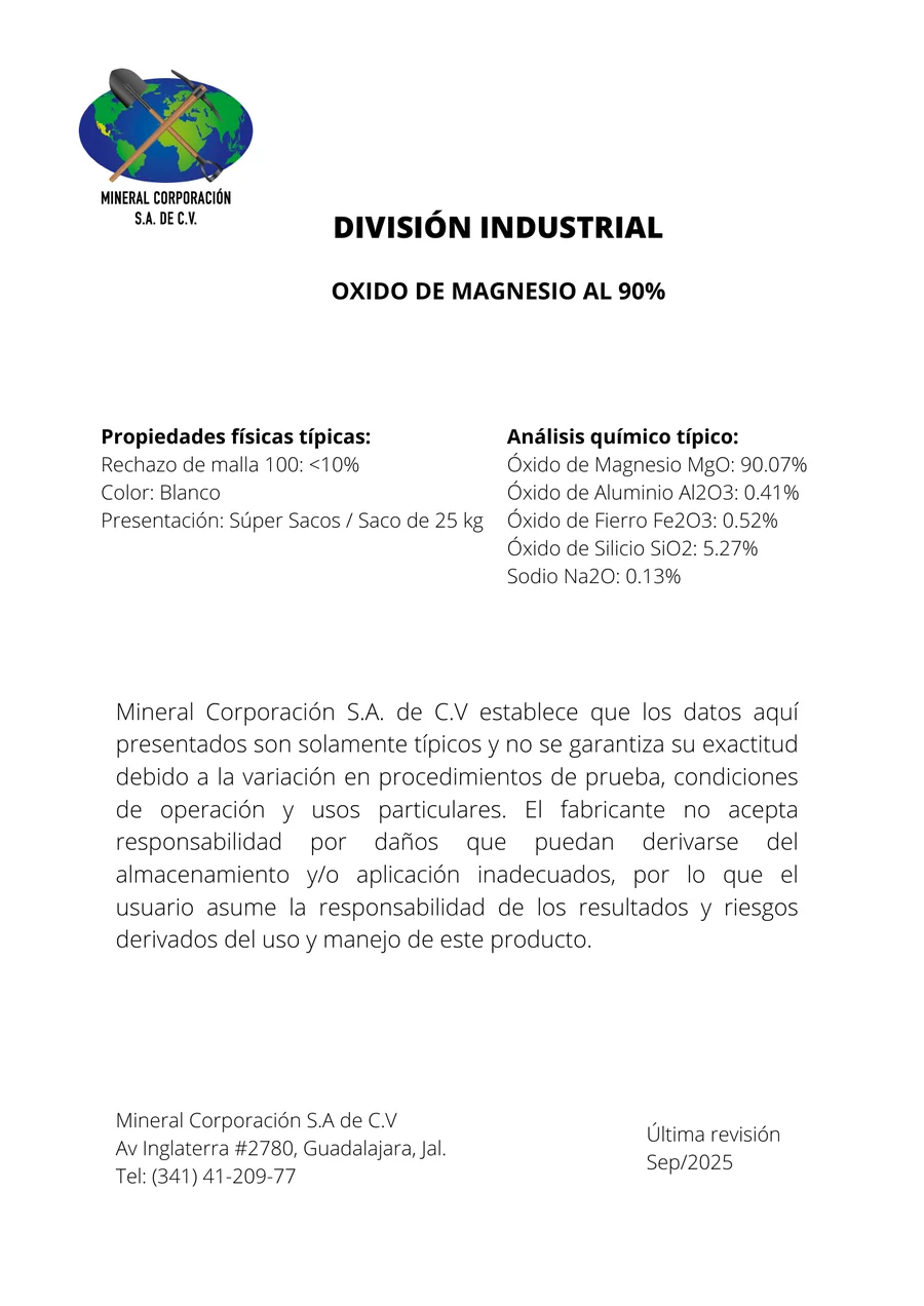 Vista previa ficha técnica Óxido de Magnesio al 90%